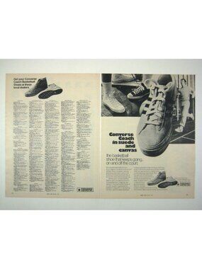 Converse Coach Basketball Shoes Vintage 1971 Print Advertisement 2 Page Suede